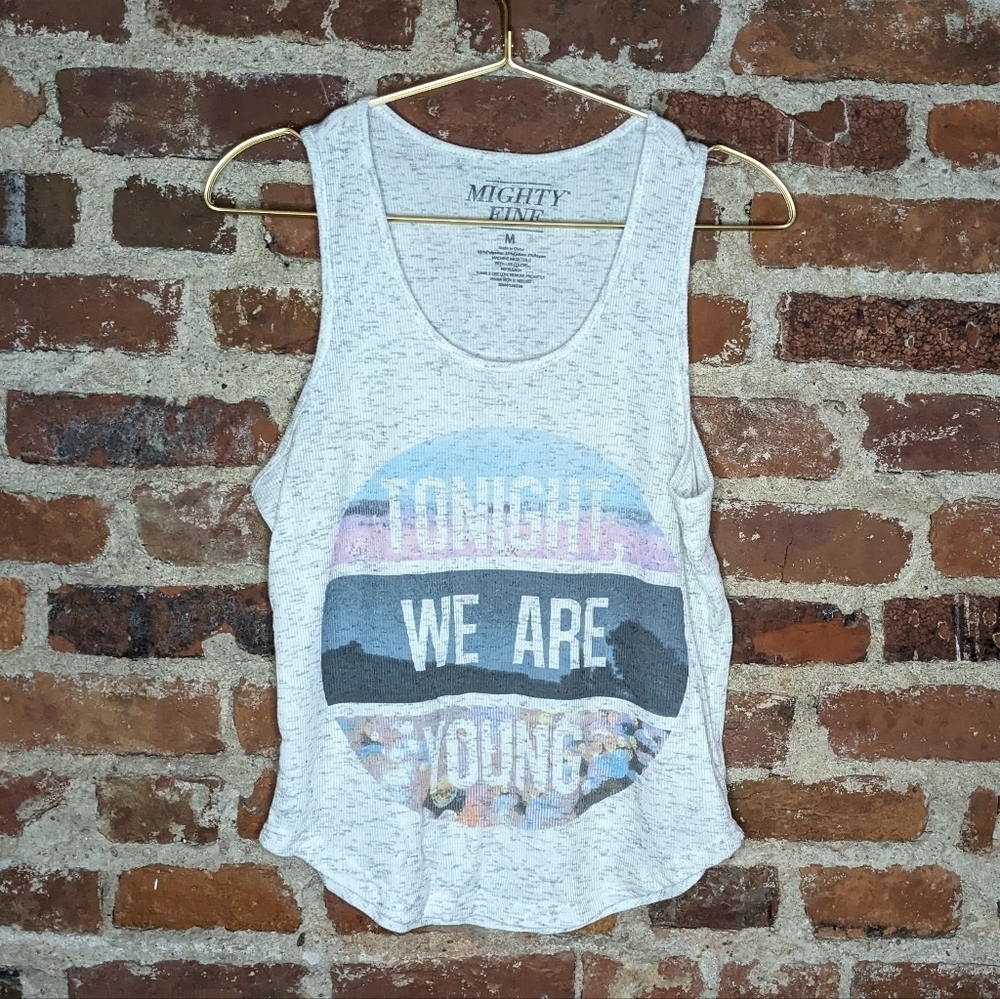 Mighty Fine Medium Heathered‎ White Gray "Tonight We Are Young" Graphic Tank Top
